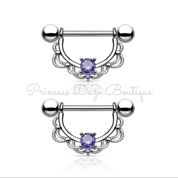 Purple Lace Nipple Ring Set‎ - Picture 1 of 1
